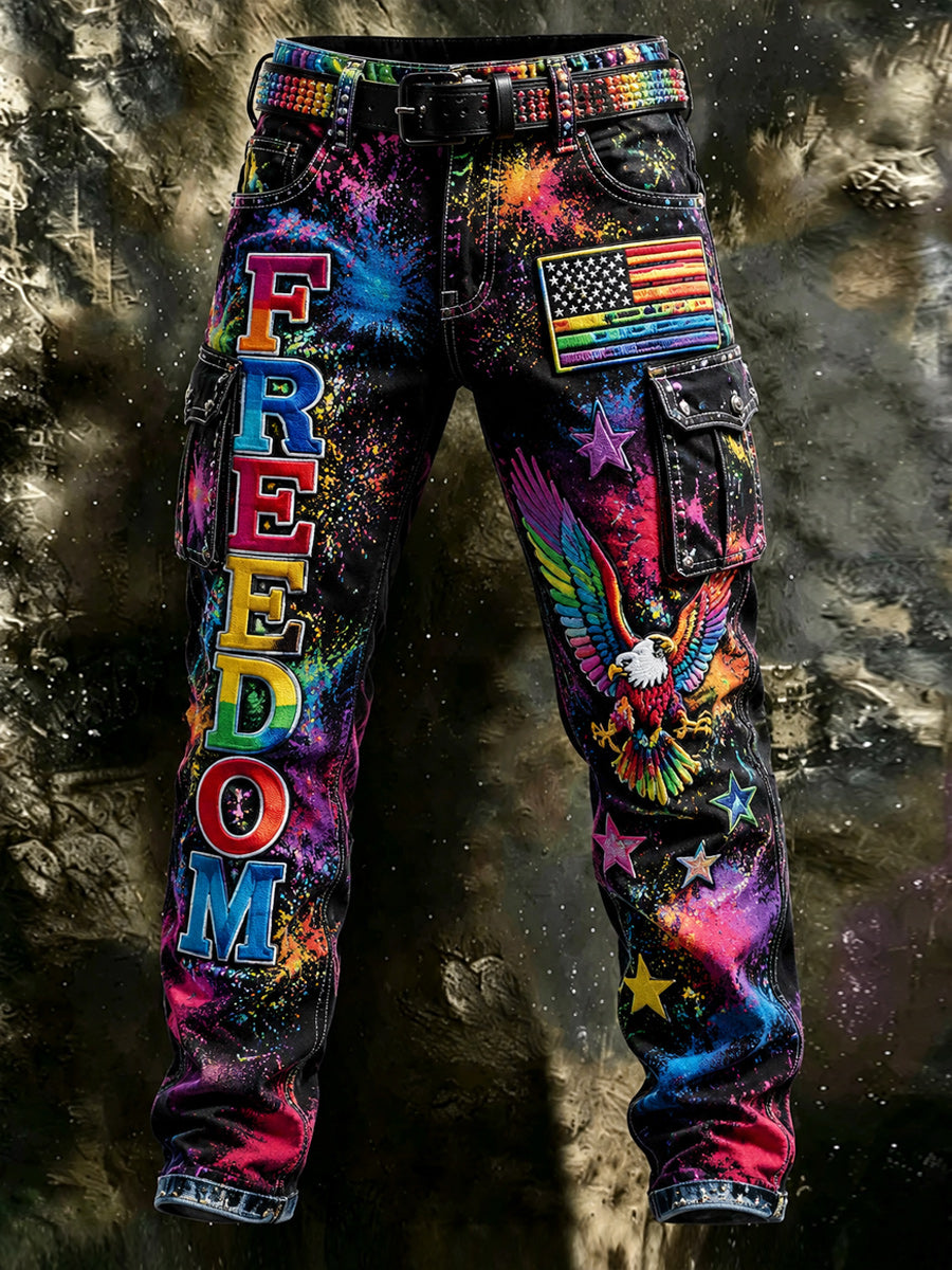 Men's Retro Pride Month Rainbow Art Print Casual Workwear Trousers